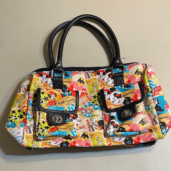 Disney Handbags - Disney Multicolor Cartoon Patchwork Tote with Black Trim